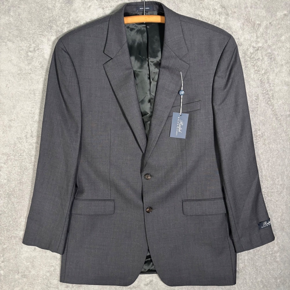 Ralph Lauren Mens 44L Charcoal‎ Gray 100% Wool Two Button Blazer Jacket NWT